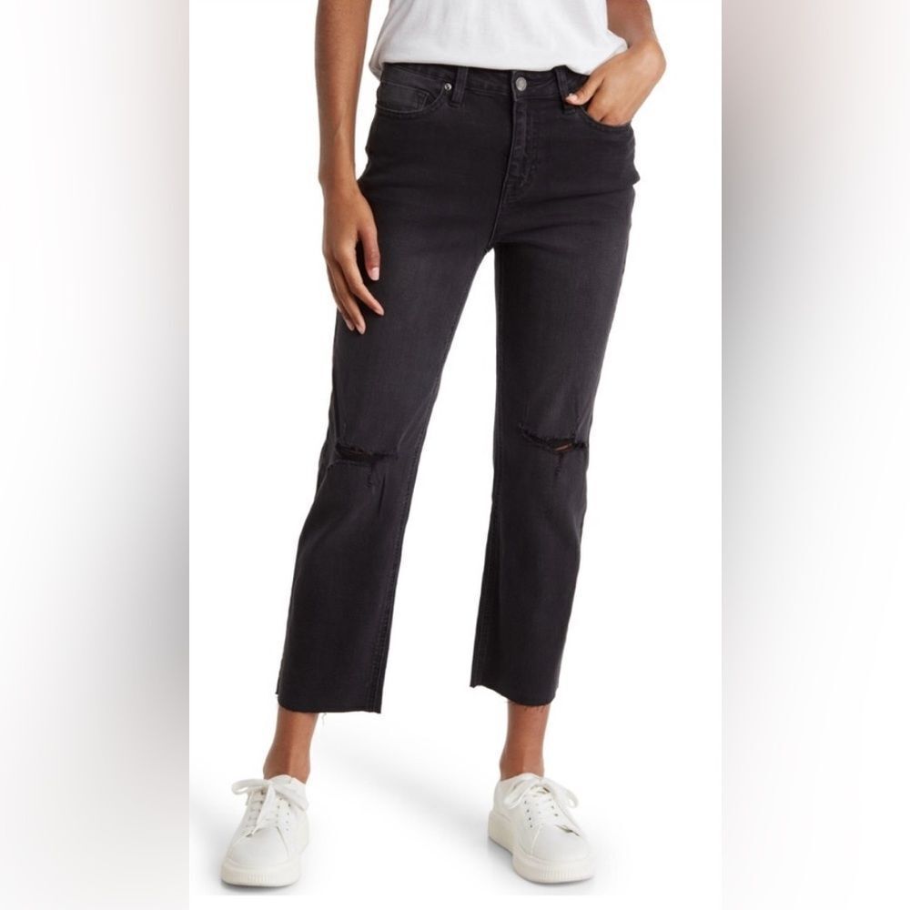 VIGOSS Jeans Stevie Crop Straight Black Distressed 27 Waist NEW